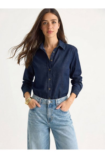 Women's Navy Blue Regular Fit Denim Shirt 7513 60283940