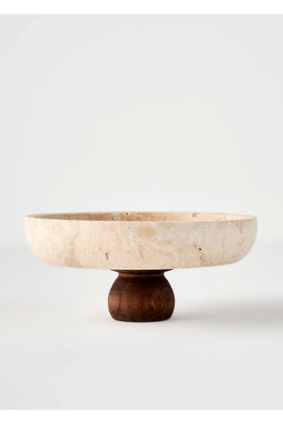 Ephesus Travertine Footed Serving Bowl Natural (25 cm)