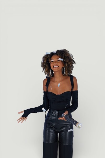 Removable Sleeves Bow Tie Snap Fasten Ribbon Bodysuit Black