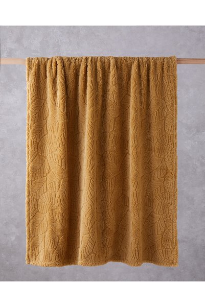 Leafy Garden Jacquard Wellsoft Tv Blanket 120X160 cm Mustard