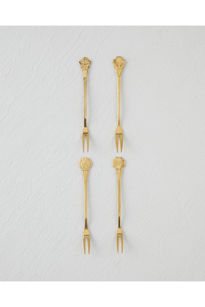 Flora Stainless Steel Cocktail Forks 4 Pieces Gold