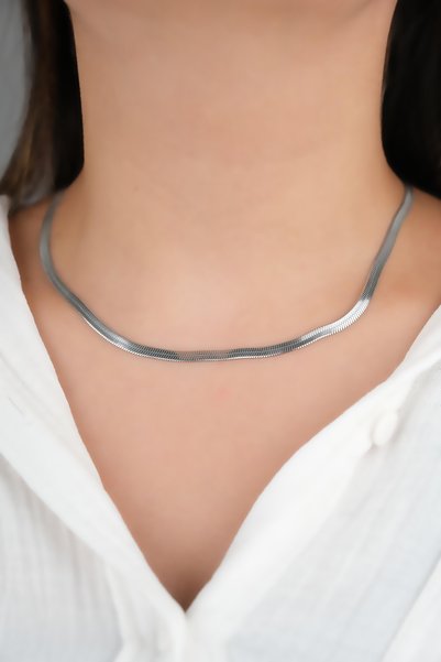 Women's White Color Stainless Steel Italian Crushed Chain Necklace
