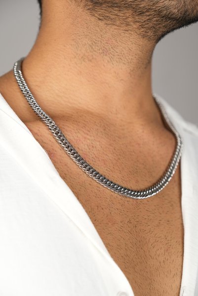 Men's White Color Stainless Steel Tarnish-Resistant Gourmet Chain Necklace