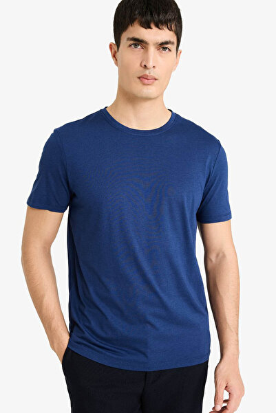 Slim Fit маица со кратки ракави, со тркалезен изрез, од мешавина на модал и памук, основен модел M6606AZ26SP