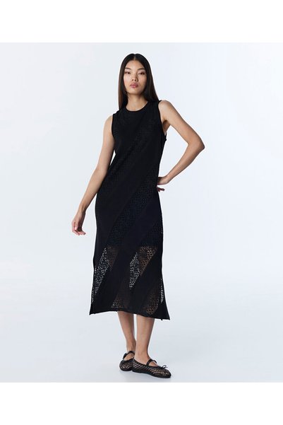 Fabric Mix Midi Dress