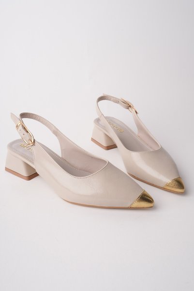 Chance Gold Toe Detailed Pointed Toe Open Back Women's Low Heel Shoes