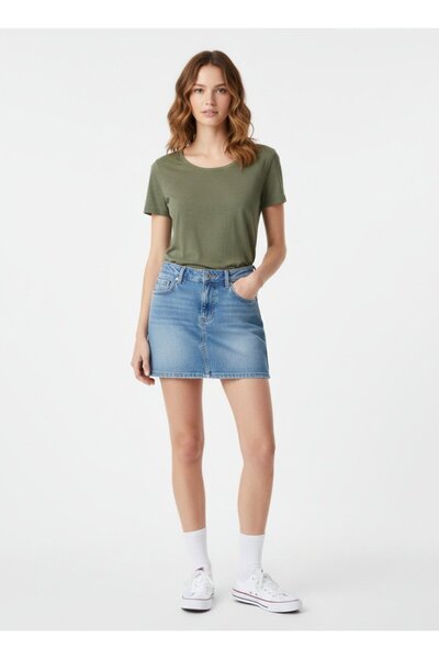 Short Sleeve Crew Neck Basic Green T-Shirt