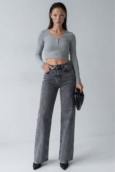Black High Waist Leg Slit Women's Jeans Mg1384