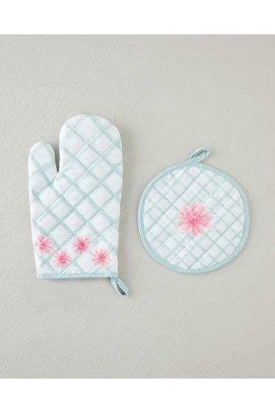 Bright Floral 2-Piece Oven Glove and Holder Set Pink - Green