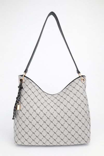 Women's Monogram Gray Charm Detailed Zipper Closure Hand and Shoulder Bag Toli