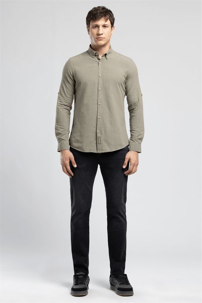 Darell Men's Slim 100% Cotton Classic Collar Shirt Khaki