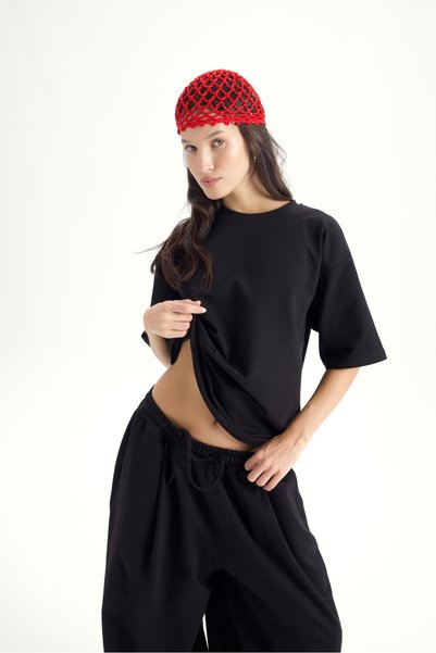 Bruges Oversize Black T-Shirt Tracksuit Set