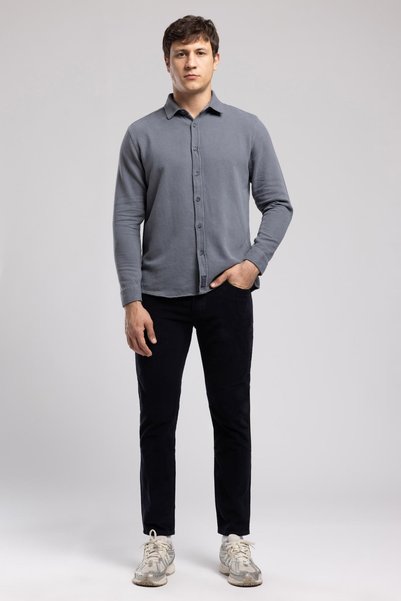 Pierce Regular Waist Slim Fit Straight Leg Navy Blue Men's Trousers