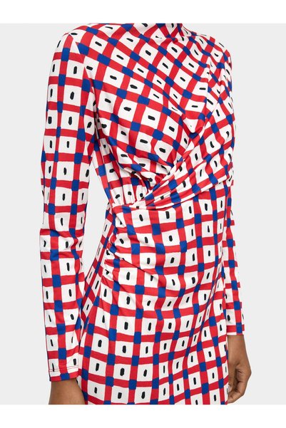 Women's Draped Square Patterned Dress