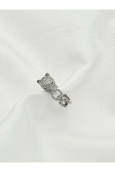Steel Silver Color Panther Figured Adjustable Design Ring