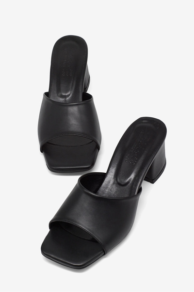 Women's Black Leather Comfortable Fit Heels Slipper