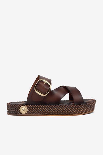 Women's Tan PU Sole Comfortable Padded Sole with Cross Straps Slipper