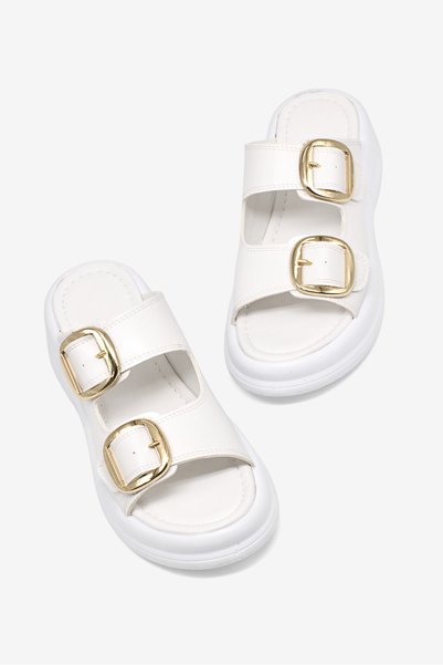 Women's White High-Sole Comfortable Shoes Double Buckled Slipper