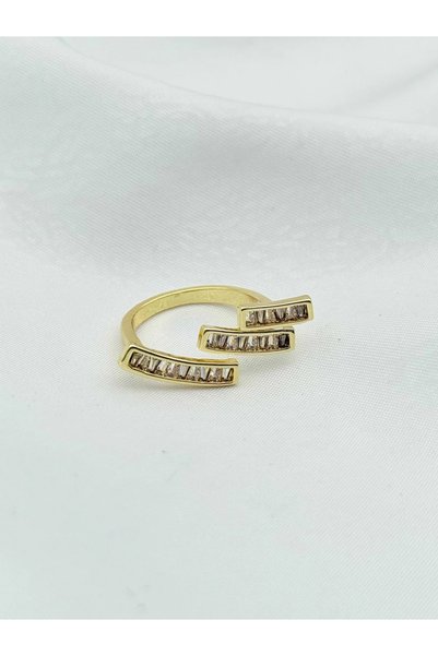 Gold Color Baguette Stone Adjustable Steel Ring