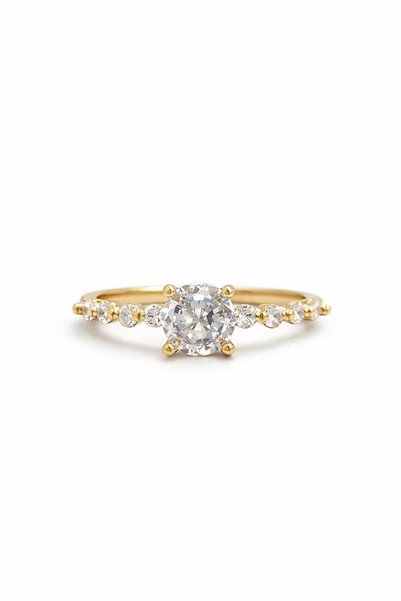 Gold Color Solitaire Look Zircon Stone Adjustable Steel Ring