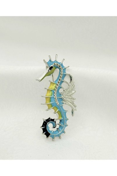 Colorful Seahorse Figured Stone Brooch