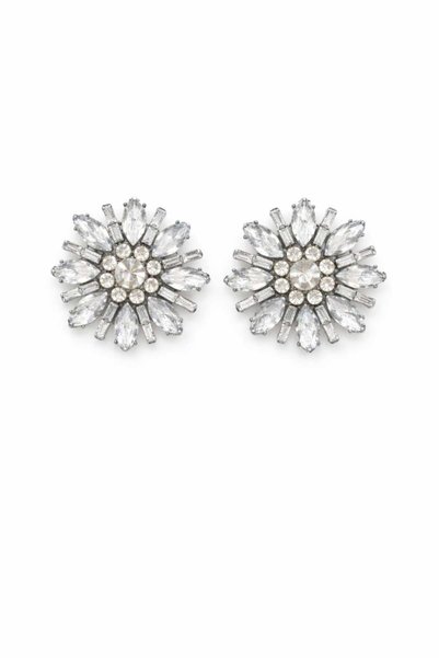 Zircon Stone Silver Color Flower Form Sparkling Earrings