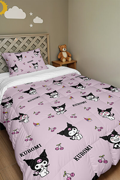Навлака за јорган и навлака за перница за единечен кревет со дезен на Kuromi's Sweet World