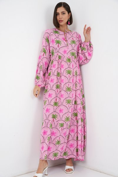Women's Patterned Hijab Dress 2594 - Pink