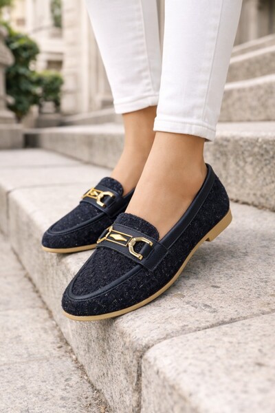 Al-4016 Tweed Fabric Comfortable Sole Women's Ballerina Mother's Shoes Daily Shoes