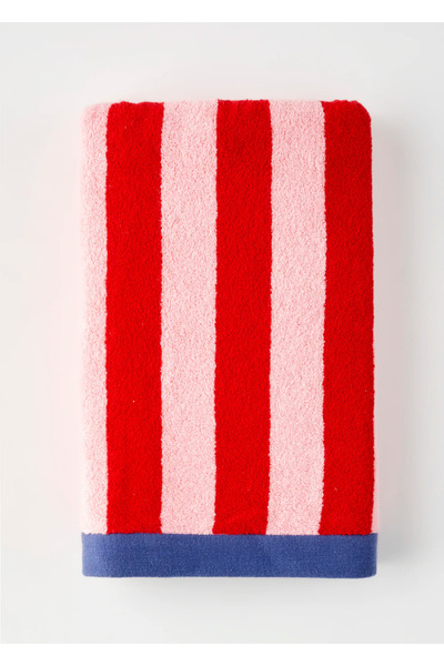 100% Cotton Line Bath Towel Red (90X150 cm)