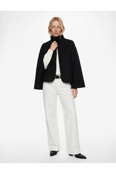 Long Cape Sleeve Oversize Stand-Up Shawl Collar Cashmere Jacket