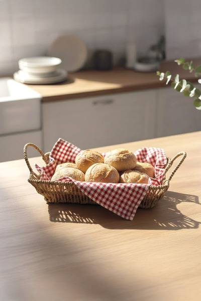 Surrèel Wicker Look Bread Basket with Handles - Vegetable and Fruit Bowl, Presentation Tray and