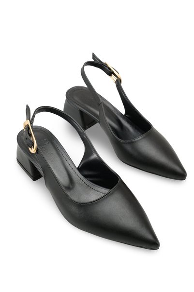 Alya Fia Women's Pointed Toe Open Back Heeled Shoes 001295 Black