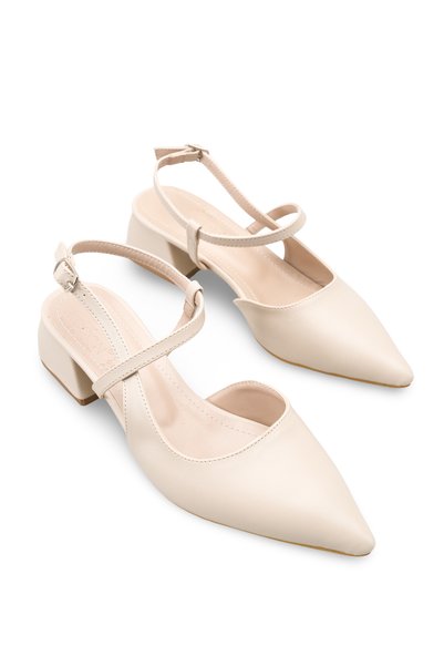 Carina Pia Women's Pointed Toe Open Back Heeled Shoes 0012120 Beige