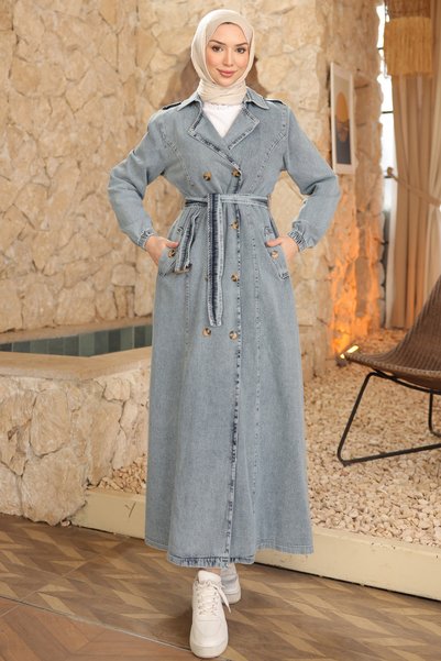 Blue Kravuze Collared Buttoned Trench Coat