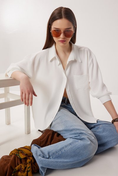 Oversized Pocketed Woven Shirt Ldz0063 Ecru