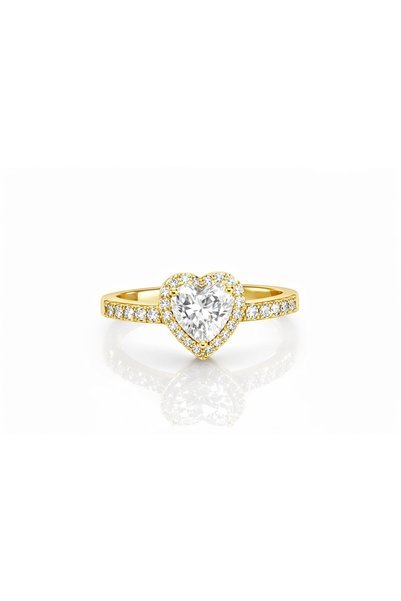 Steel Gold Large Heart Stone Adjustable Design Ring