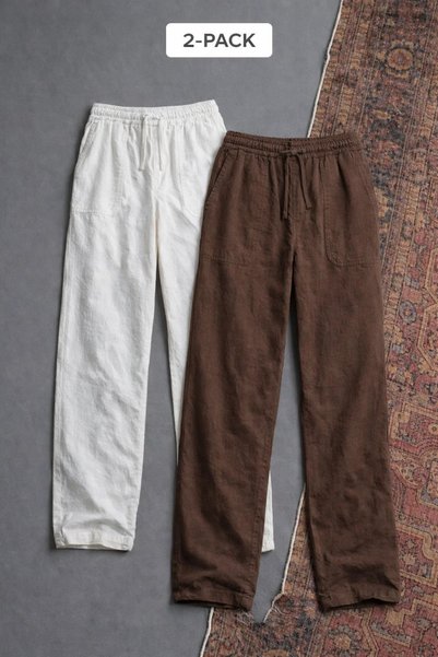 Men's Elastic Waist Relaxed 2-Pack Linen Pants