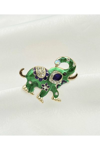 Green Elephant Figured Stone Brooch