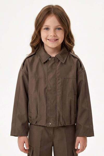 Zippered Pleated Shoulder Detail Girls' Trench Coat
