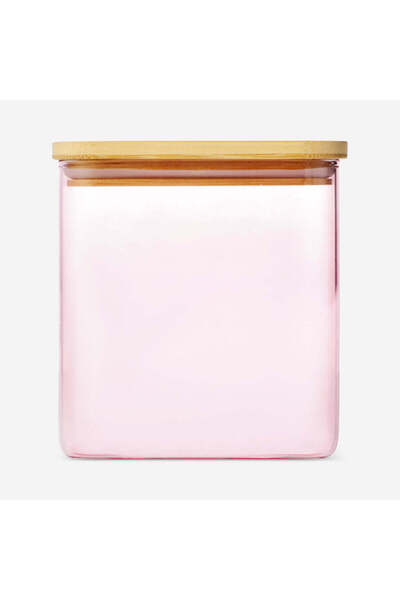 Pink Glass Storage Container with Bamboo Lid 1.1 L