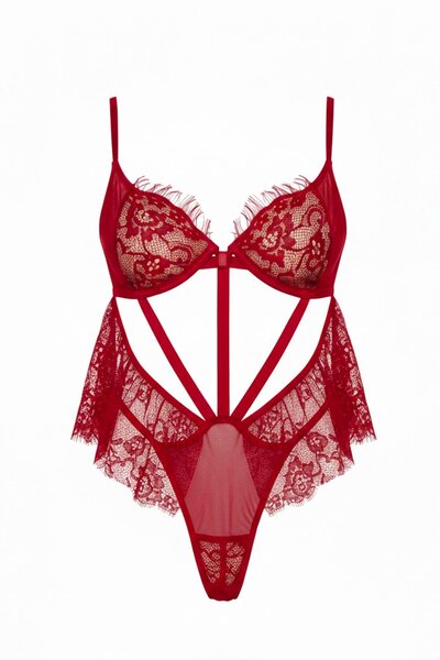 Lace Detailed Bodysuit Red