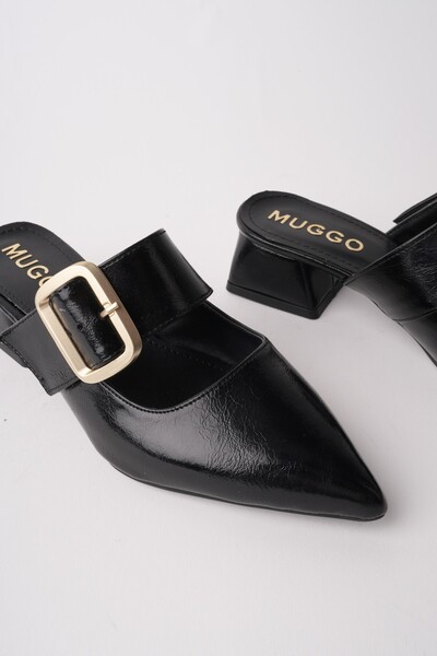 Desti̇ny Gold Buckle Single Strap Pointed Toe Women's Heeled Slippers