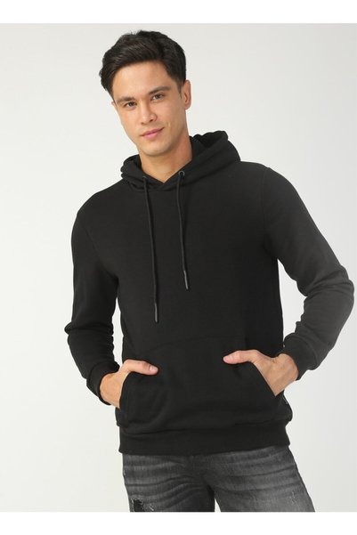 Hooded Collar Black Men's Sweatshirt 22018685