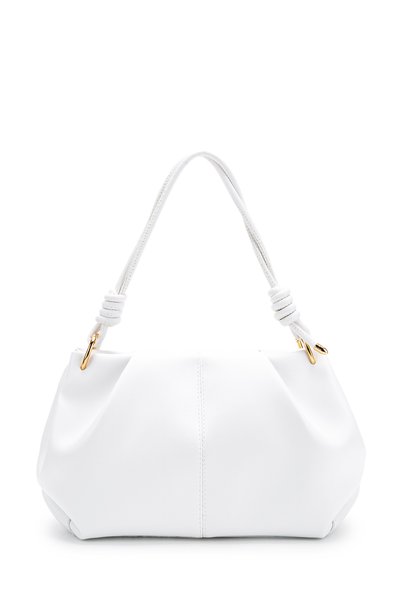 Drawstring Detailed Matte Chen Handbag White