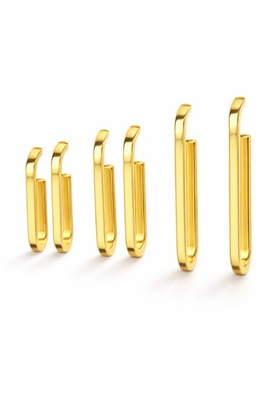Yellow Color Paperclip Design Women's Earring Set - Fade-Resistant Brass