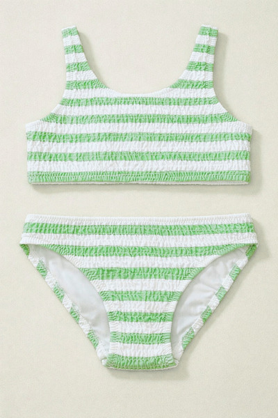 Girl's Sea La Vie Striped Bikini Set Green