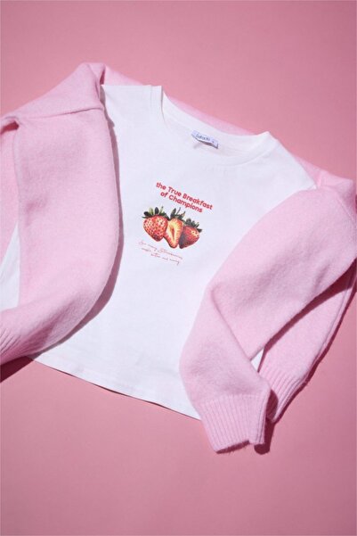 Припиен женски T-shirt со тркалезен изрез и дезен бел H0167AX/WT32