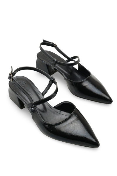 Carina Pia Women's Pointed Toe Open Back Heeled Shoes 0012120 Black Rustic