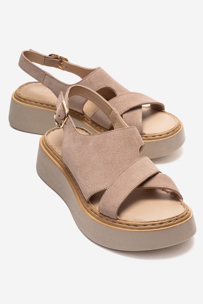 Vien Beige Suede Genuine Leather Women's Sandals